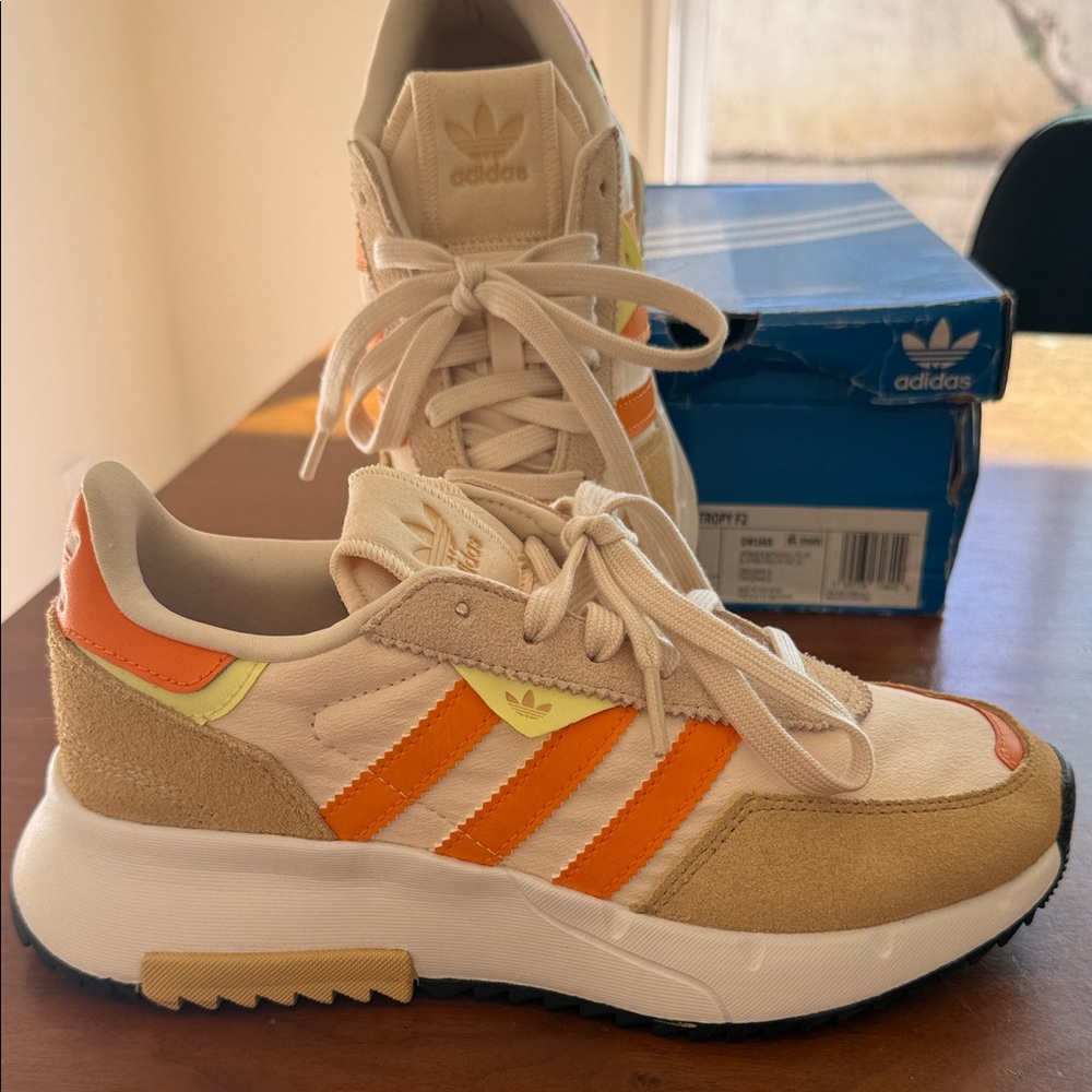 Adidas Men's Cream and Orange Athletic Shoes
